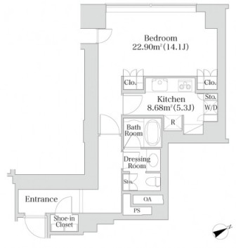 プラウドタワー亀戸クロス 1409 間取り図