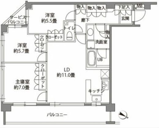 カスタリア八雲 303 間取り図