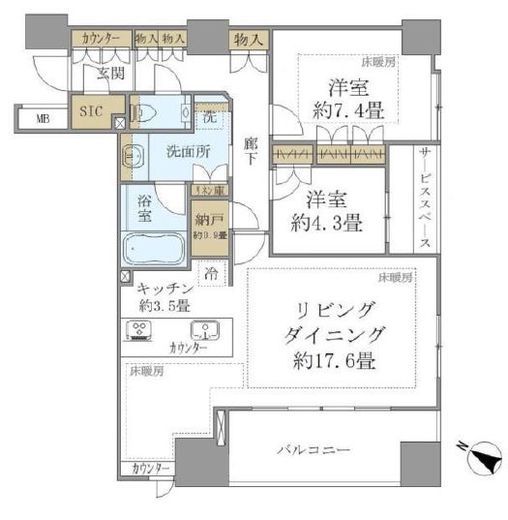 パークホームズ日本橋浜町二丁目リビオガーデン 3階 間取り図