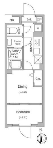 グローリオシェルト池袋本町 308 間取り図
