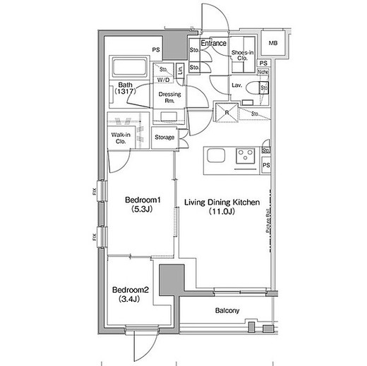 ザ・パークハビオ新高円寺 202 間取り図