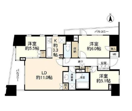 ザ・パークハウス山吹神楽坂 3階 間取り図
