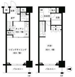 パークキューブ神田 1404 間取り図