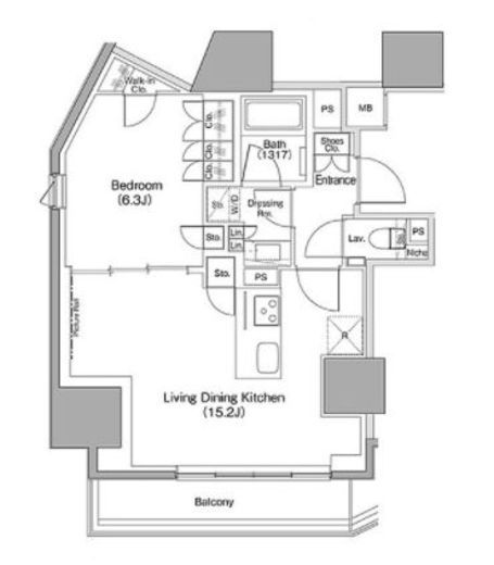 ザ・パークハビオ麻布十番 1302 間取り図