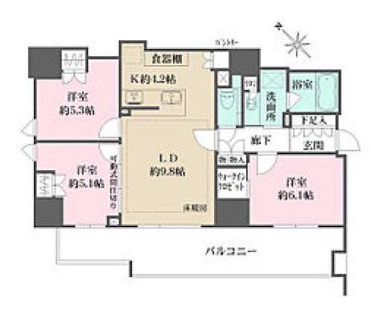 ザ・パークハウス大井町ゼームス坂 6階 間取り図