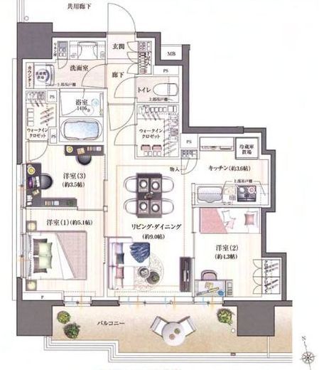 クレヴィア南千住RIVER SIDE TWIN 3階 間取り図