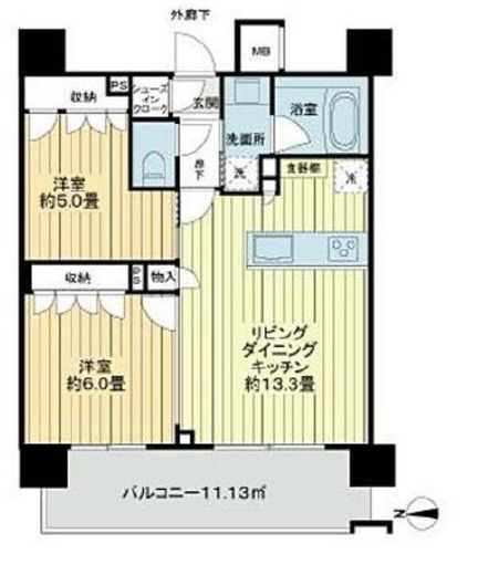 リリーゼ中野南台 2階 間取り図
