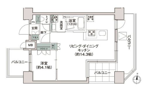シーズンフラッツ池上 1303 間取り図