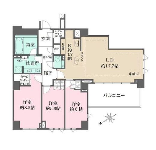 ザ・パークハウス御苑内藤町 4階 間取り図