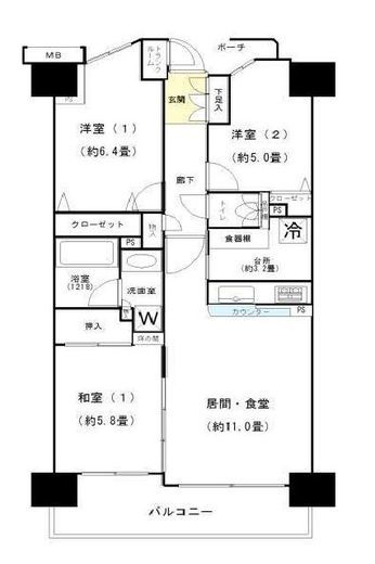 オーベル月島リバージュグラン 5階 間取り図