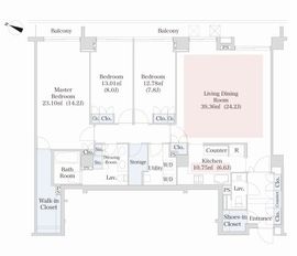 ラ・トゥール市谷砂土原 E202 間取り図