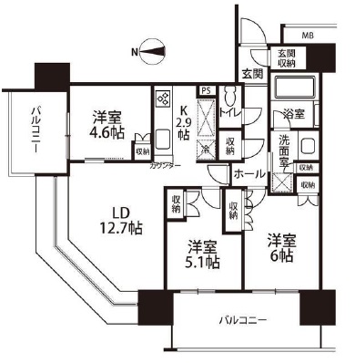 パークホームズ南麻布ザレジデンス 7階 間取り図