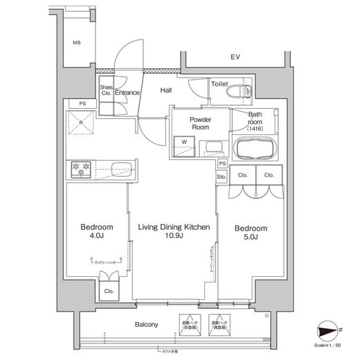 プラウドフラット日暮里 1401 間取り図