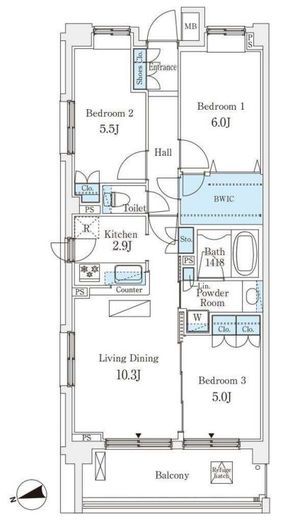クレストレジデンス東中野 3階 間取り図