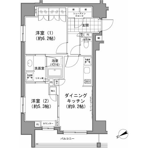 パークハビオ八丁堀 201 間取り図