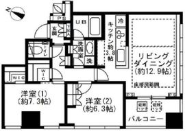 プレミストタワー白金高輪 6階 間取り図