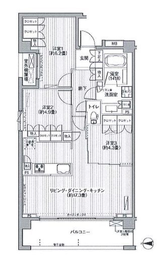 グランフェリシア経堂赤堤 2階 間取り図