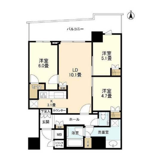 パークタワー晴海 45階 間取り図