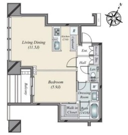 プレミストタワー白金高輪 5階 間取り図