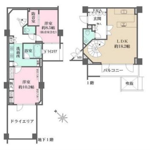 パークハウス市谷砂土原町レフィナール 1階 間取り図