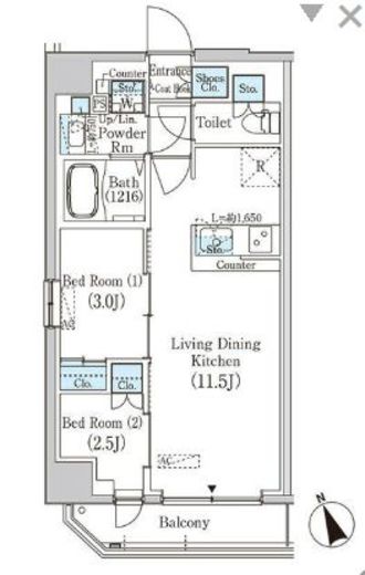 プライムブリス浅草蔵前 1102 間取り図