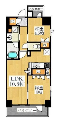 デュオステージ王子Ⅱ 5階 間取り図