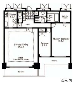 河田町ガーデンクラブフロア 32F1 間取り図