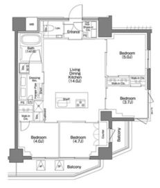 ザ・パークハビオSOHO祐天寺 408 間取り図