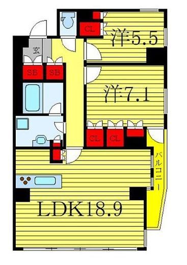 ブランズ市谷田町 13階 間取り図