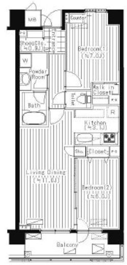 プライムアーバン東中野コート (PRIME URBAN 東中野 COURT) 106 間取り図
