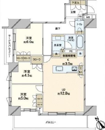 パークタワー山王 4階 間取り図