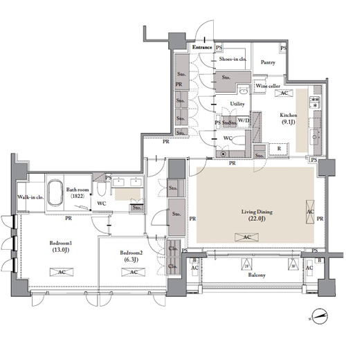 六本木プラシッド (ROPPONGI PLACID) 205 間取り図