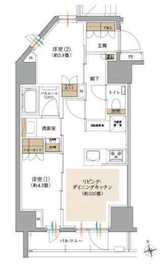 オープンレジデンシア高田馬場 2階 間取り図