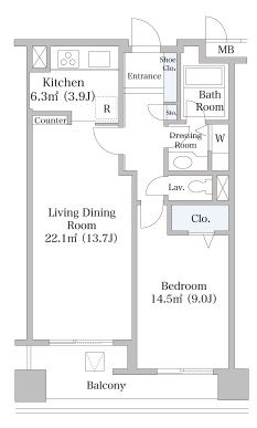 ヨコソーレインボータワーハイツ 1807 間取り図