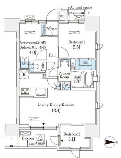 アヴァンカーサ町屋 1303 間取り図