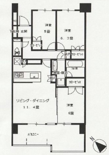 桜上水ガーデンズ 3階 間取り図
