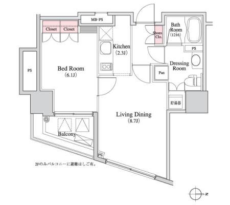 パークキューブ八丁堀 1505 間取り図