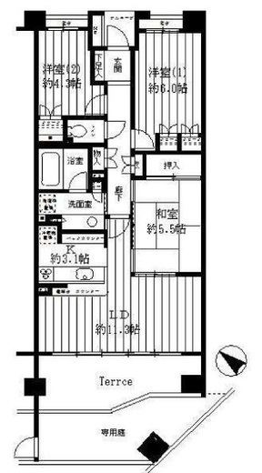 パークホームズ二子多摩川フェアアリーナ 1階 間取り図