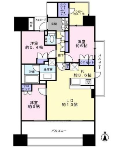 イニシア多摩川 5階 間取り図