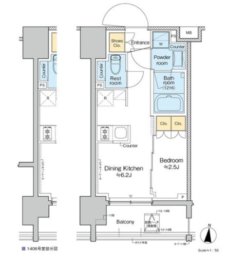 プラウドフラット亀戸ステーションプレイス 1306 間取り図