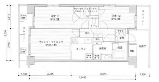 プライムアーバン目黒リバーフロント 1003 間取り図