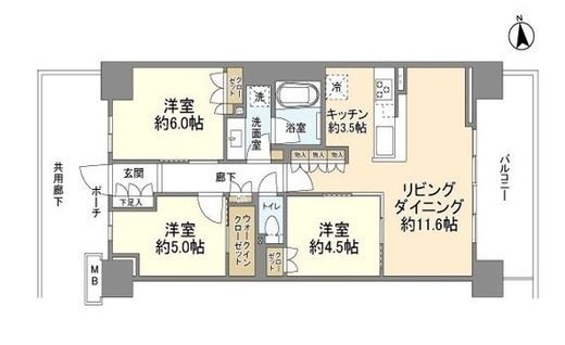 パークホームズ横濱東寺尾マークヒルズ 6階 間取り図