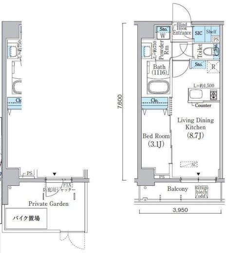 プライムブリス新宿上落合 103 間取り図