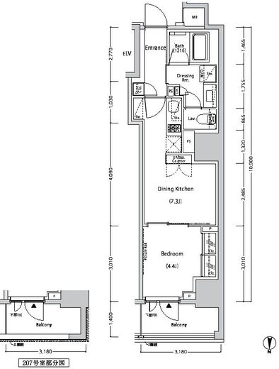 ザ・パークハビオ新中野 207 間取り図