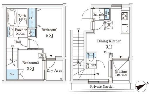 AGRATIO TERRACE恵比寿 (アグレシオテラス恵比寿) 102 間取り図