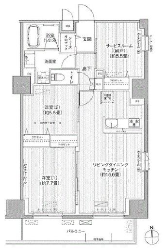 グランシャルール武蔵境 1205 間取り図