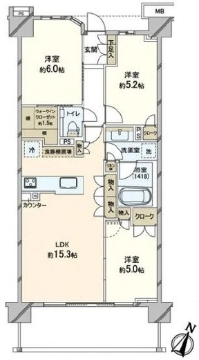 パークホームズ用賀一丁目 5階 間取り図