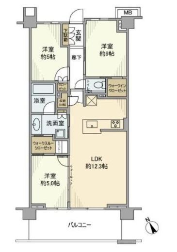 プラウド向ヶ丘遊園 6階 間取り図
