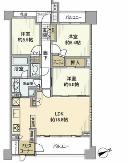 シティハウス世田谷千歳台 3階 間取り図