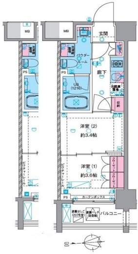 GENOVIA浅草Ⅵskygarden (ジェノヴィア浅草6スカイガーデン) 4階 間取り図